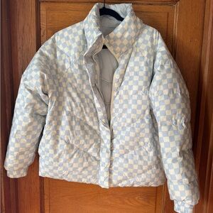 Marine Layer, Reversible Puffer Jacket, Light blue and white, Women’s size XL
